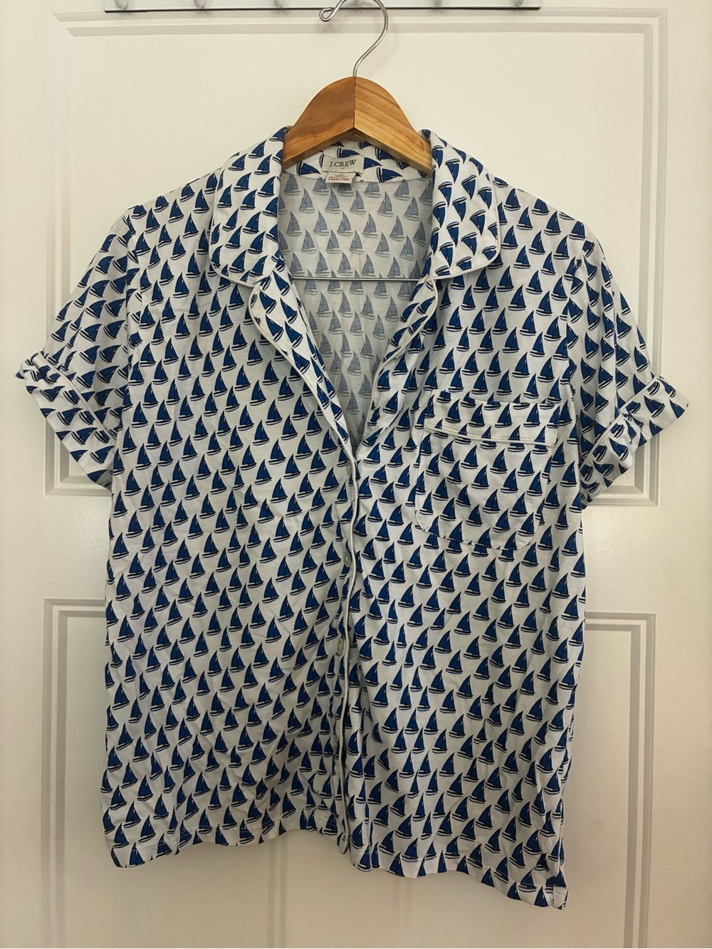 J. Crew Pajama Set with Navy Sailboat Print